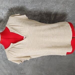 White House Black Market short sleeve tan & gold top